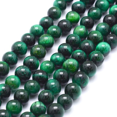 TO39 Tygrysie Oko kamień naturalny koraliki kule 6mm sznur 62szt zielone