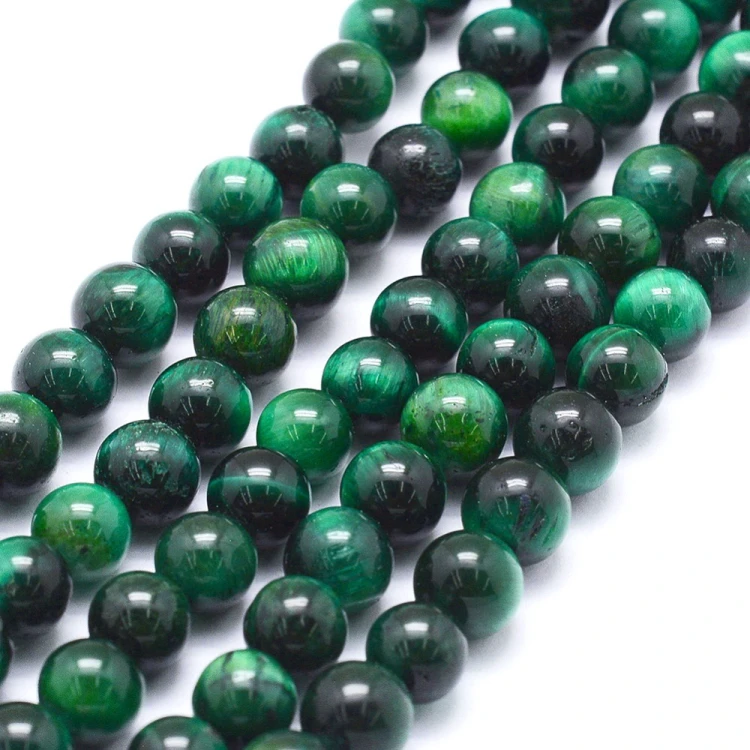 TO39 Tygrysie Oko kamień naturalny koraliki kule 6mm sznur 62szt zielone