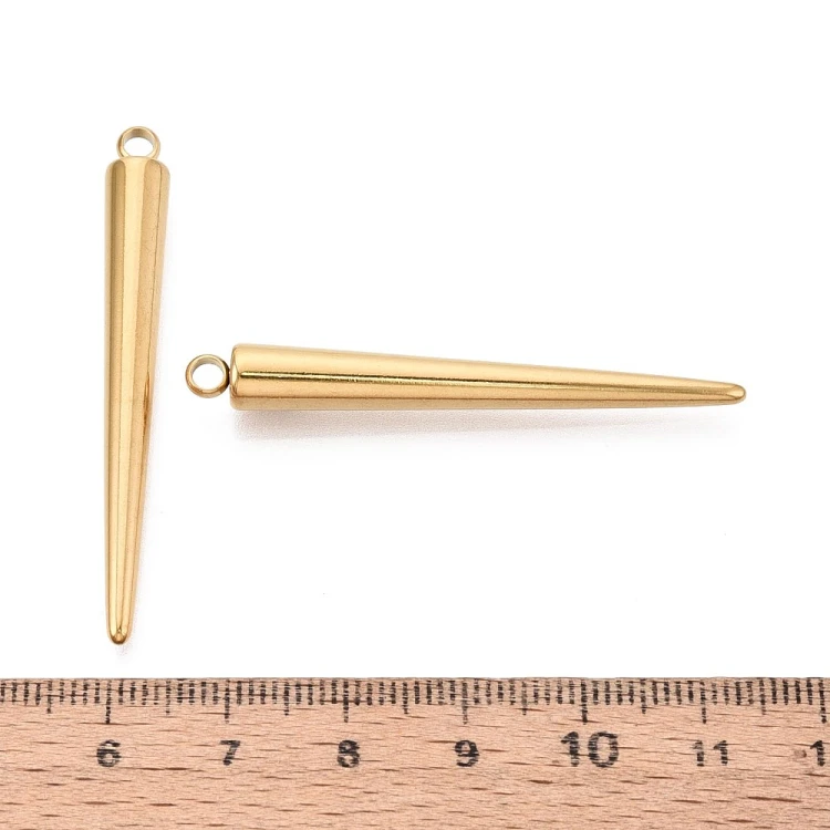 ZSS343 Zawieszka do biżuterii kolec kolce 6x48,5mm punk gothic stal nierdzewna IP złoty 18K