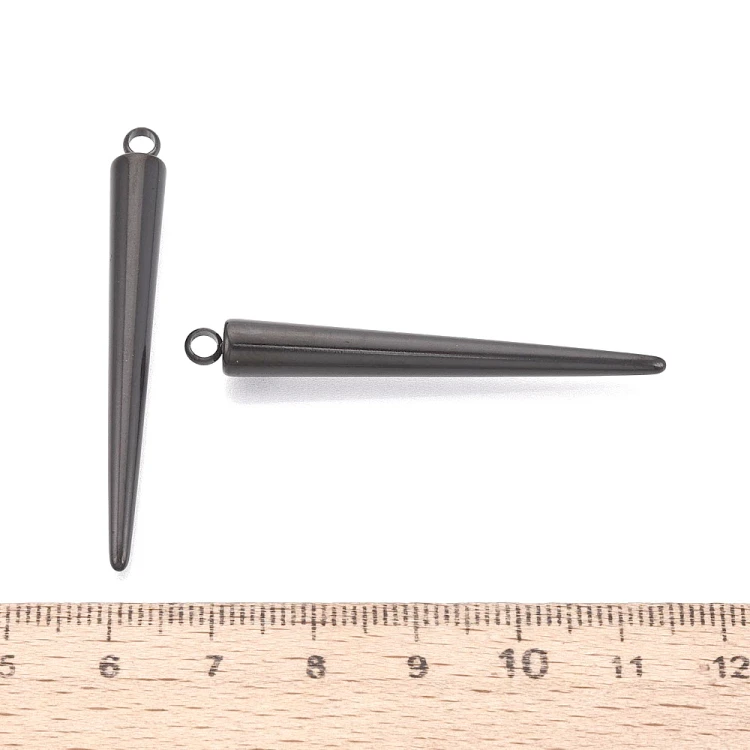 ZSS345 Zawieszka do biżuterii kolec kolce 6x48,5mm punk gothic stal nierdzewna czarny metaliczny