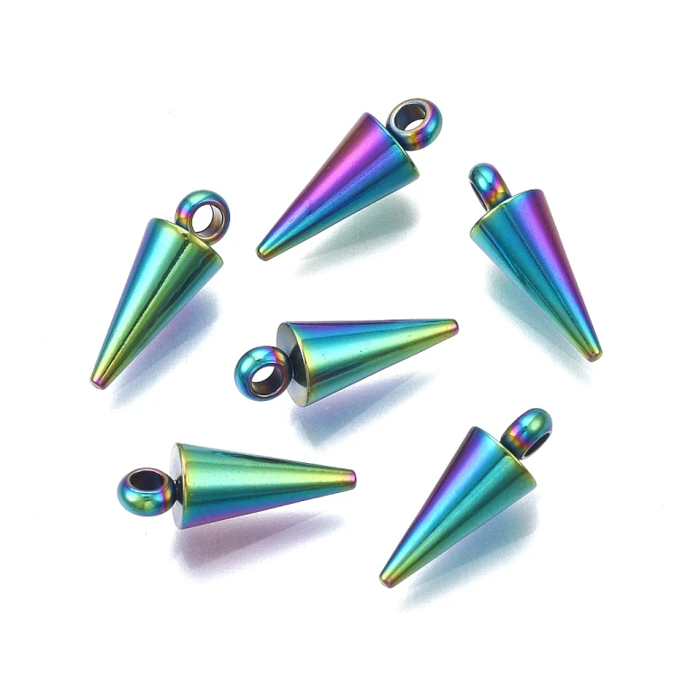 ZSS346 Zawieszka do biżuterii kolec kolce 3x7,5mm punk gothic stal nierdzewna rainbow tęczowy