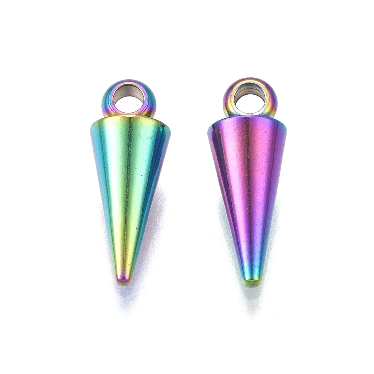 ZSS346 Zawieszka do biżuterii kolec kolce 3x7,5mm punk gothic stal nierdzewna rainbow tęczowy