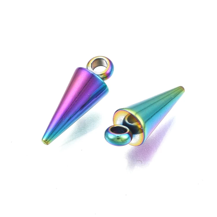 ZSS346 Zawieszka do biżuterii kolec kolce 3x7,5mm punk gothic stal nierdzewna rainbow tęczowy