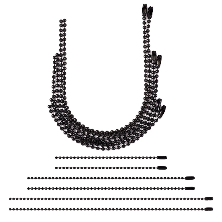 LAN220 Łańcuszek kulkowy z zapięciem 2.4mm 10-20cm czarny do metek breloków zawieszek