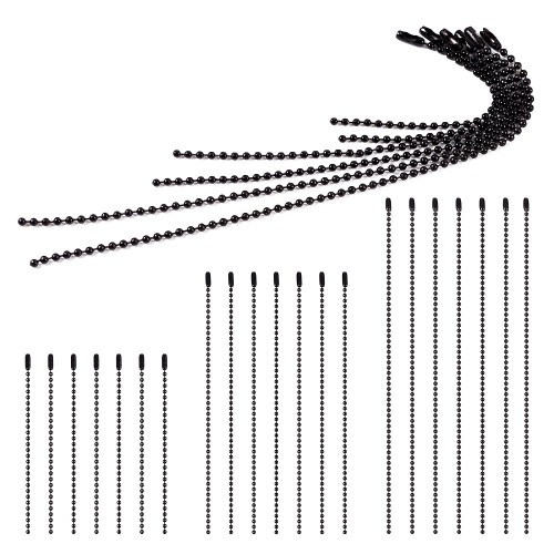 LAN220 Łańcuszek kulkowy z zapięciem 2.4mm 10-20cm czarny do metek breloków zawieszek