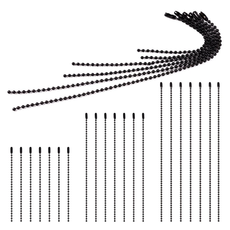 LAN220 Łańcuszek kulkowy z zapięciem 2.4mm 10-20cm czarny do metek breloków zawieszek