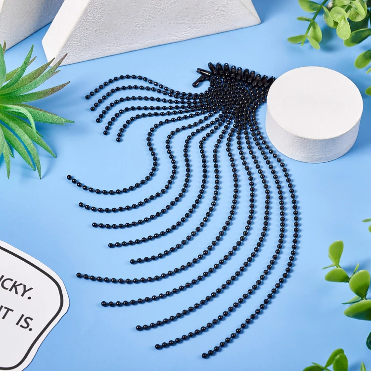 LAN220 Łańcuszek kulkowy z zapięciem 2.4mm 10-20cm czarny do metek breloków zawieszek