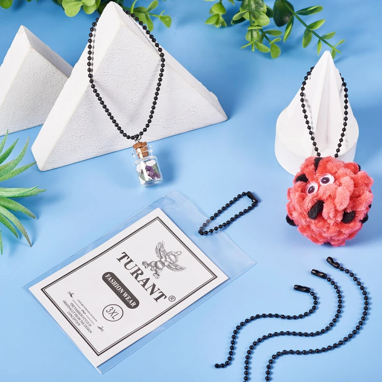 LAN220 Łańcuszek kulkowy z zapięciem 2.4mm 10-20cm czarny do metek breloków zawieszek