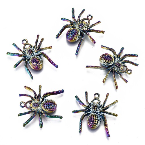 ZM75 Zawieszka metalowa do biżuterii pająk 25x25mm punk gothic tęczowy rainbow