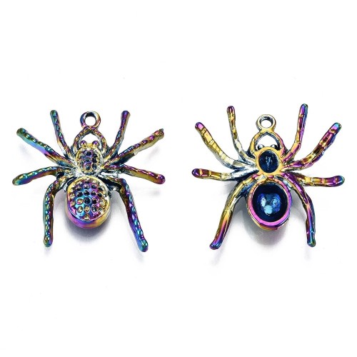 ZM75 Zawieszka metalowa do biżuterii pająk 25x25mm punk gothic tęczowy rainbow