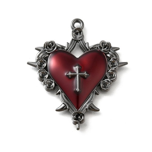 ZM77 Zawieszka metalowa do biżuterii serce krzyż 34x29mm punk gothic stare grafitowe