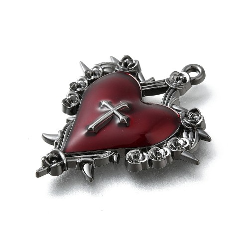 ZM77 Zawieszka metalowa do biżuterii serce krzyż 34x29mm punk gothic stare grafitowe