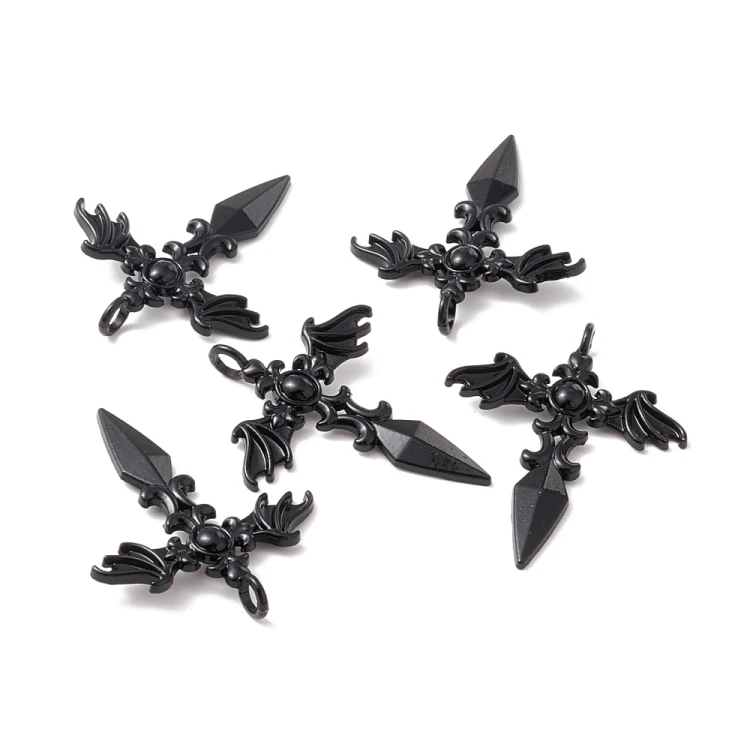 ZM79 Zawieszka metalowa do biżuterii krzyż sztylet 42x23mm punk gotyk czarny