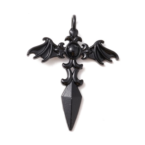 ZM79 Zawieszka metalowa do biżuterii krzyż sztylet 42x23mm punk gotyk czarny