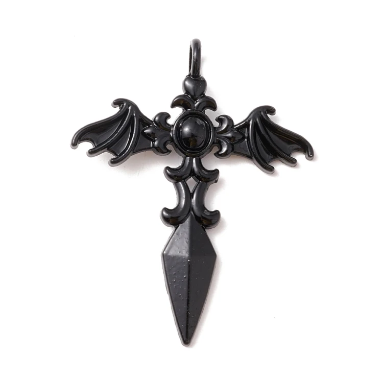 ZM79 Zawieszka metalowa do biżuterii krzyż sztylet 42x23mm punk gotyk czarny