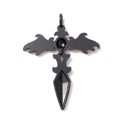 ZM79 Zawieszka metalowa do biżuterii krzyż sztylet 42x23mm punk gotyk czarny