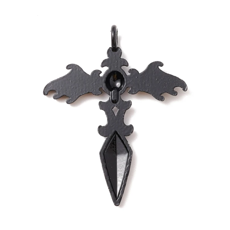 ZM79 Zawieszka metalowa do biżuterii krzyż sztylet 42x23mm punk gotyk czarny