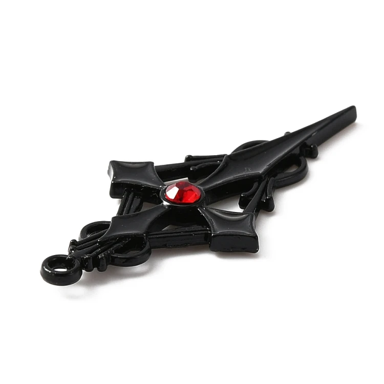 ZM81 Zawieszka metalowa do biżuterii krzyż sztylet z cyrkonią 34x44mm punk gotyk czarny
