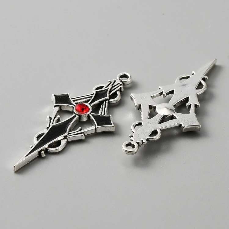 ZM82 Zawieszka metalowa do biżuterii krzyż sztylet z cyrkonią 21x47mm punk gotyk czarny