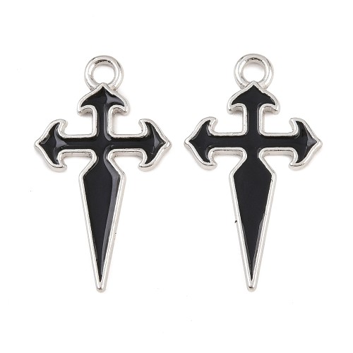 ZM83 Zawieszka metalowa do biżuterii krzyż sztylet emaliowany 17x30mm 5szt punk gotyk czarny