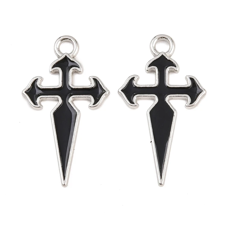 ZM83 Zawieszka metalowa do biżuterii krzyż sztylet emaliowany 17x30mm 5szt punk gotyk czarny