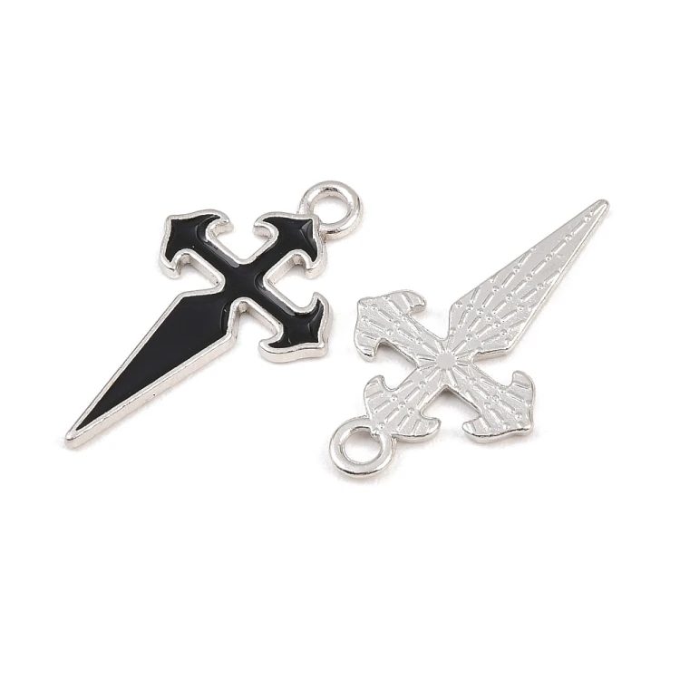 ZM83 Zawieszka metalowa do biżuterii krzyż sztylet emaliowany 17x30mm 5szt punk gotyk czarny