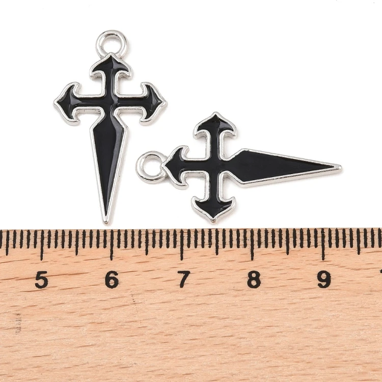ZM83 Zawieszka metalowa do biżuterii krzyż sztylet emaliowany 17x30mm 5szt punk gotyk czarny