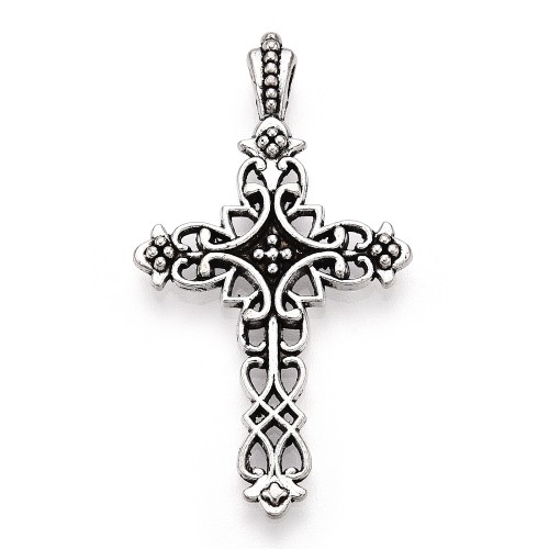 ZM84 Zawieszka metalowa do biżuterii krzyż krzyżyk 21x38mm gotyk stare srebro