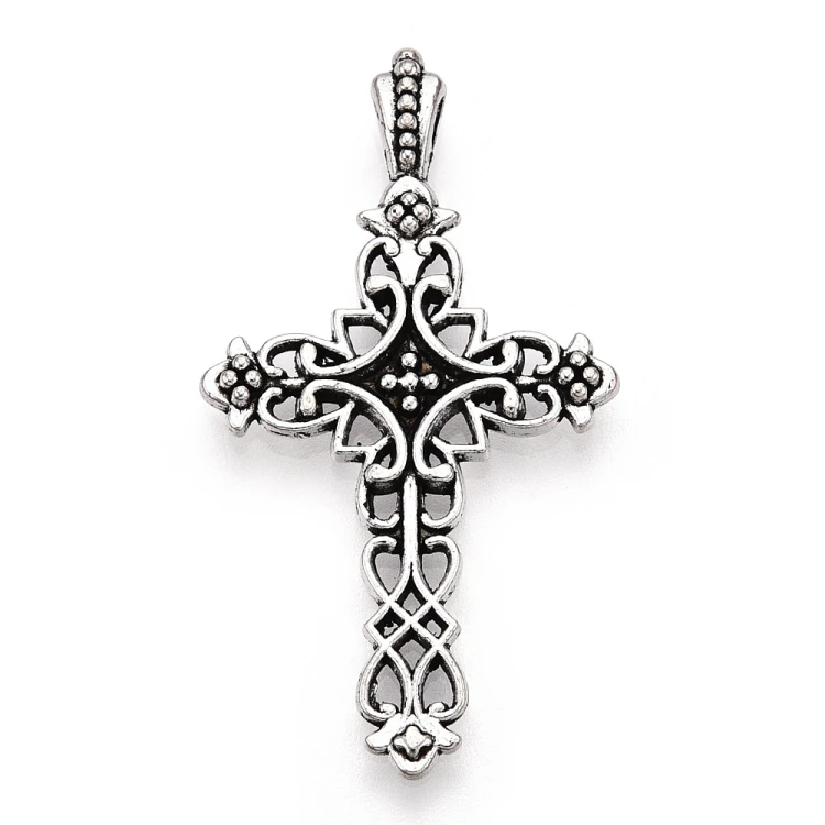 ZM84 Zawieszka metalowa do biżuterii krzyż krzyżyk 21x38mm gotyk stare srebro