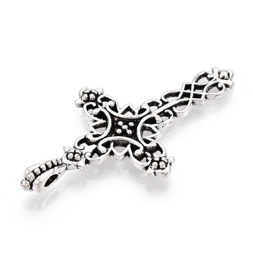 ZM84 Zawieszka metalowa do biżuterii krzyż krzyżyk 21x38mm gotyk stare srebro