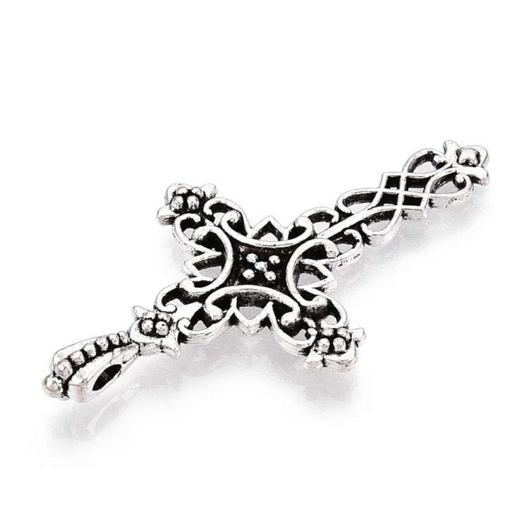 ZM84 Zawieszka metalowa do biżuterii krzyż krzyżyk 21x38mm gotyk stare srebro