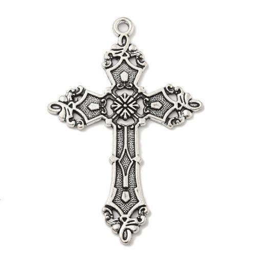 ZM85 Zawieszka metalowa do biżuterii krzyż krzyżyk 36x56mm gotyk stare srebro