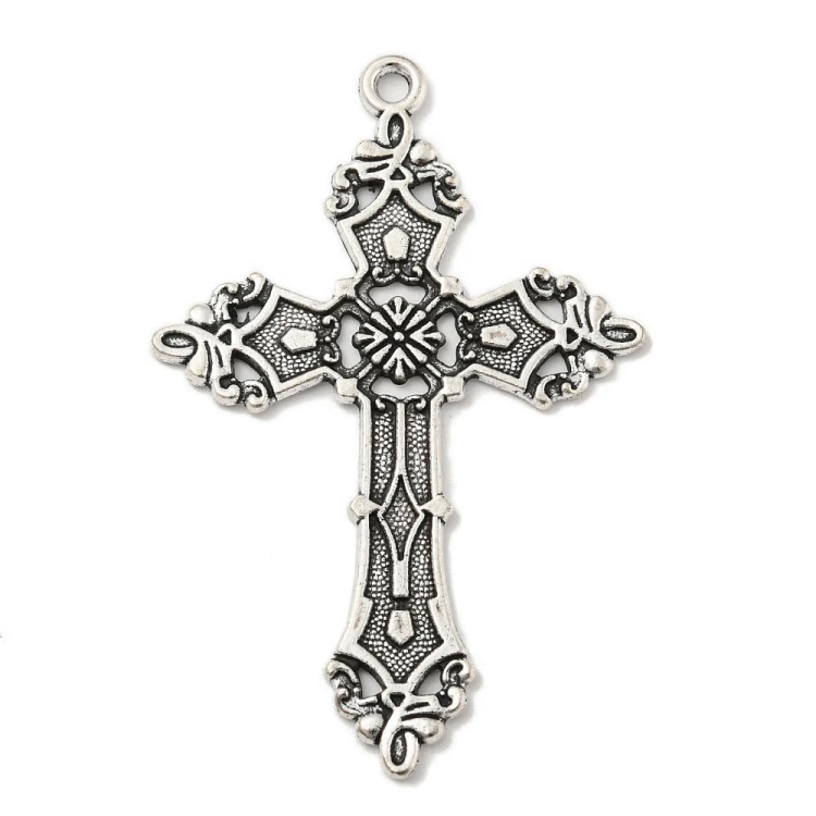 ZM85 Zawieszka metalowa do biżuterii krzyż krzyżyk 36x56mm gotyk stare srebro