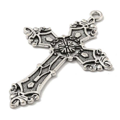 ZM85 Zawieszka metalowa do biżuterii krzyż krzyżyk 36x56mm gotyk stare srebro