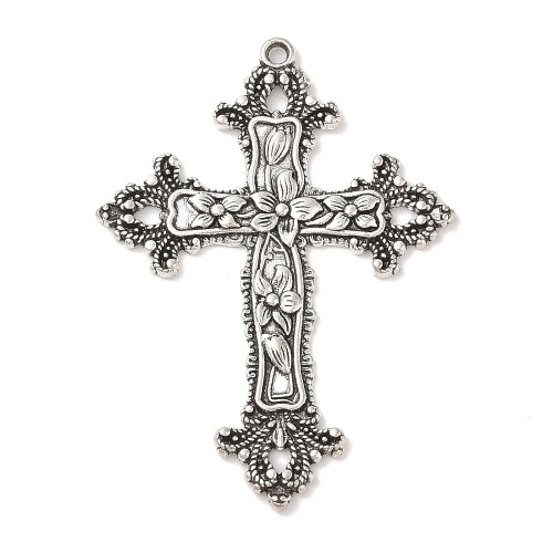 ZM86 Zawieszka metalowa do biżuterii krzyż krzyżyk 53x74mm gotyk stare srebro