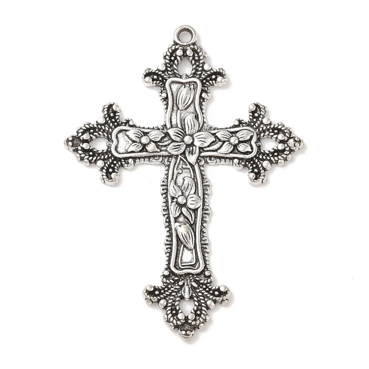 ZM86 Zawieszka metalowa do biżuterii krzyż krzyżyk 53x74mm gotyk stare srebro