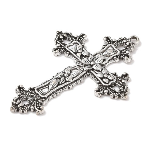 ZM86 Zawieszka metalowa do biżuterii krzyż krzyżyk 53x74mm gotyk stare srebro