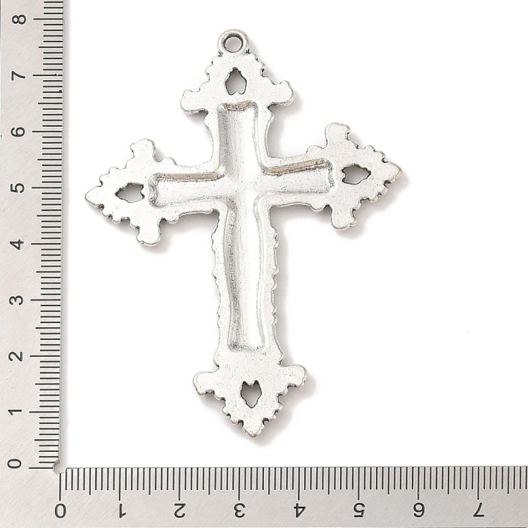 ZM86 Zawieszka metalowa do biżuterii krzyż krzyżyk 53x74mm gotyk stare srebro