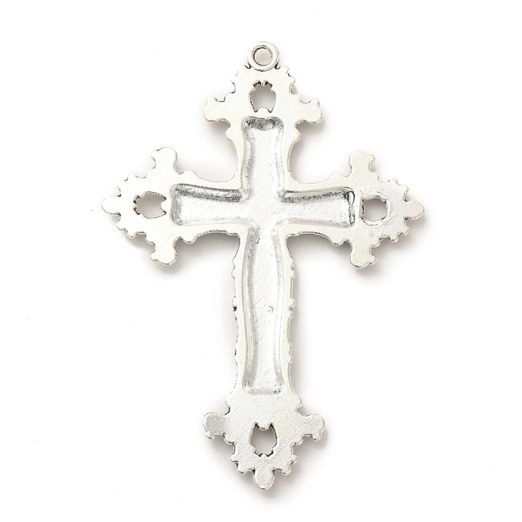 ZM87 Zawieszka metalowa do biżuterii krzyż krzyżyk kwiaty 52x74mm gotyk stare srebro