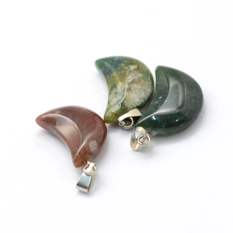 ZKA97 Zawieszka wisior księżyc z kamieniem naturalnym agatem indyjskim 12x20mm