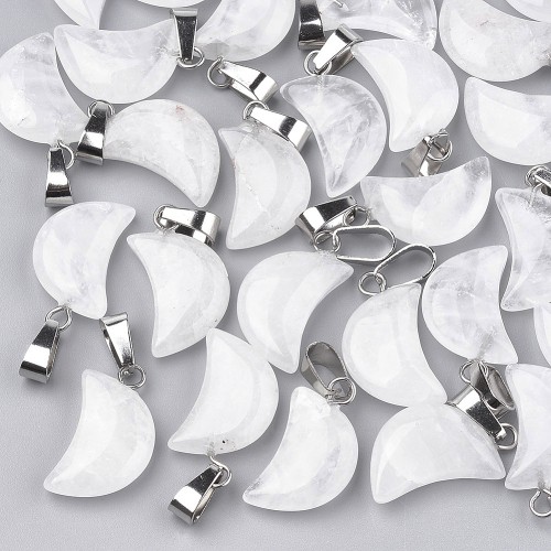 ZKA98 Zawieszka wisior księżyc z kamieniem naturalnym kwarcem 12x20mm