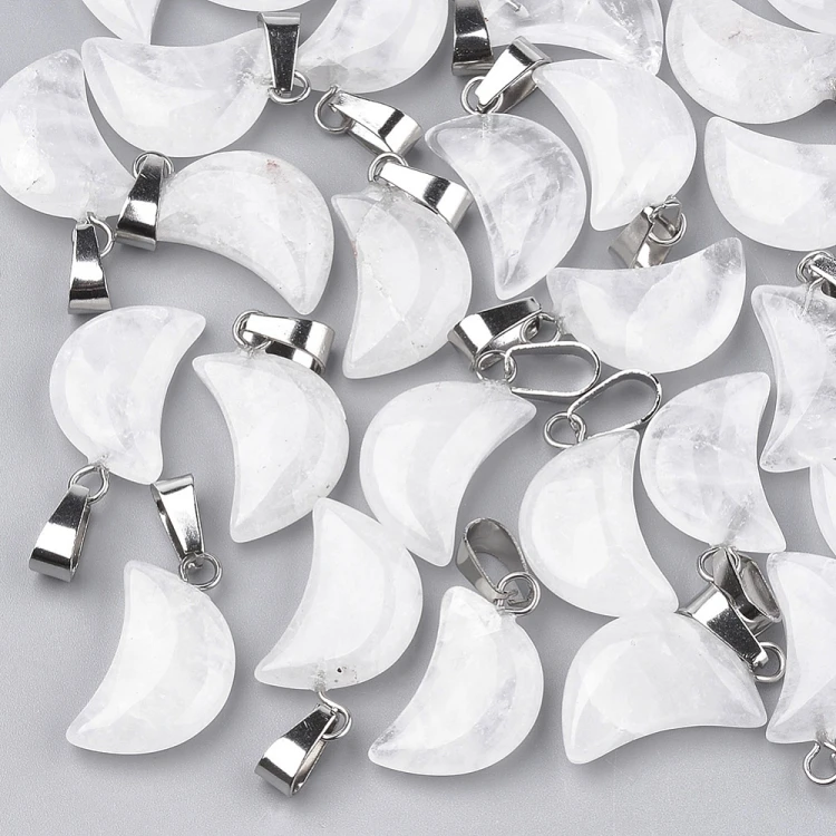 ZKA98 Zawieszka wisior księżyc z kamieniem naturalnym kwarcem 12x20mm