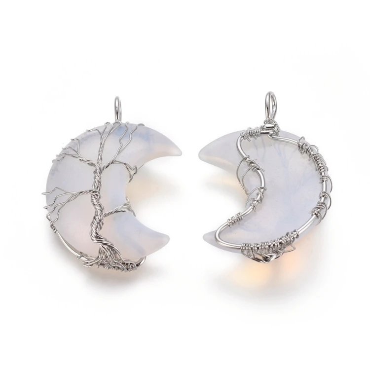 ZKA102 Zawieszka wisior księżyc z kamieniem opalitem 31x47mm