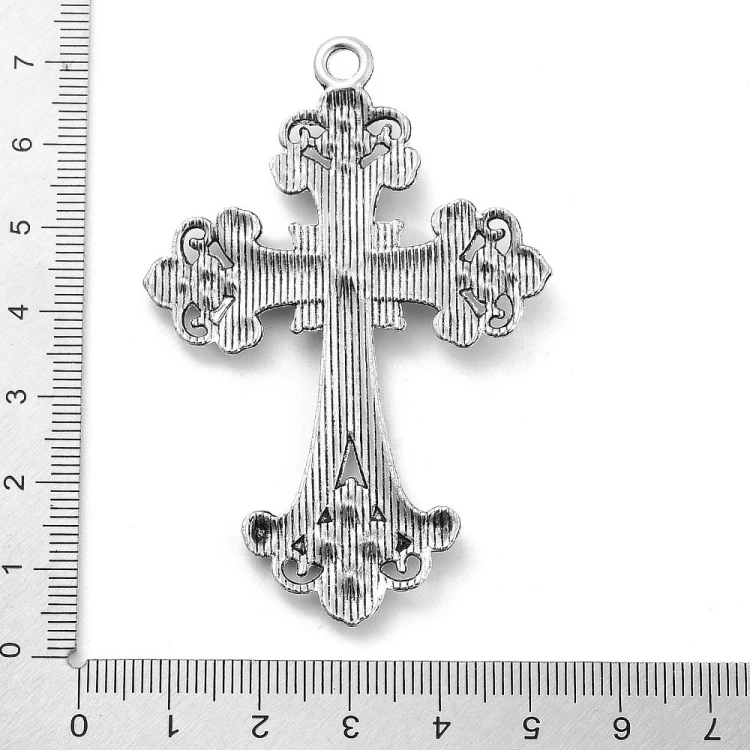 ZM89 Zawieszka metalowa do biżuterii krzyż z cyrkoniami 46x69mm punk gotyk stare srebro