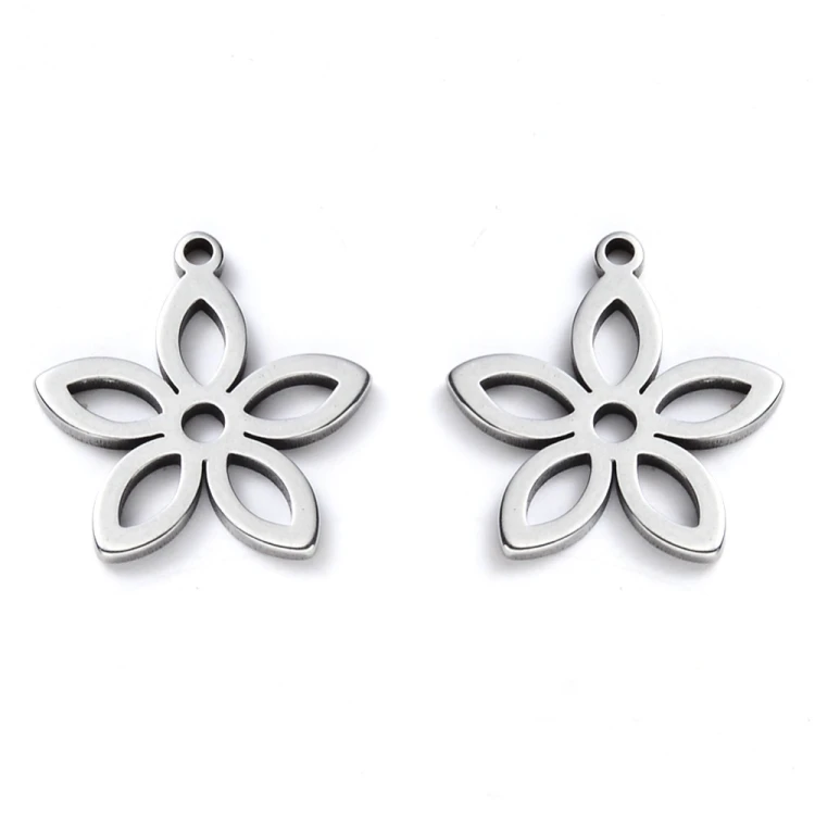 ZSS371 Zawieszka do biżuterii stal nierdzewna kwiat kwiatuszek 14x16mm platynowa