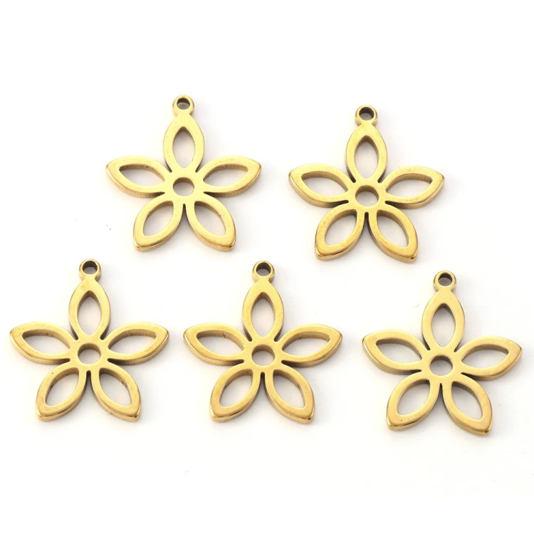 ZSS372 Zawieszka do biżuterii stal nierdzewna kwiat kwiatuszek 14x16mm złota