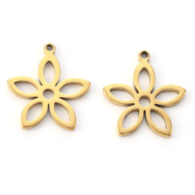 ZSS372 Zawieszka do biżuterii stal nierdzewna kwiat kwiatuszek 14x16mm złota