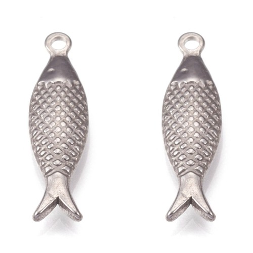 ZSS374 Zawieszka do biżuterii stal nierdzewna ryba 6x21mm platynowa