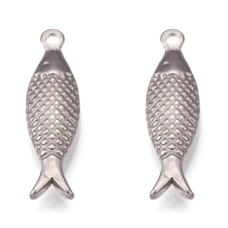 ZSS374 Zawieszka do biżuterii stal nierdzewna ryba 6x21mm platynowa