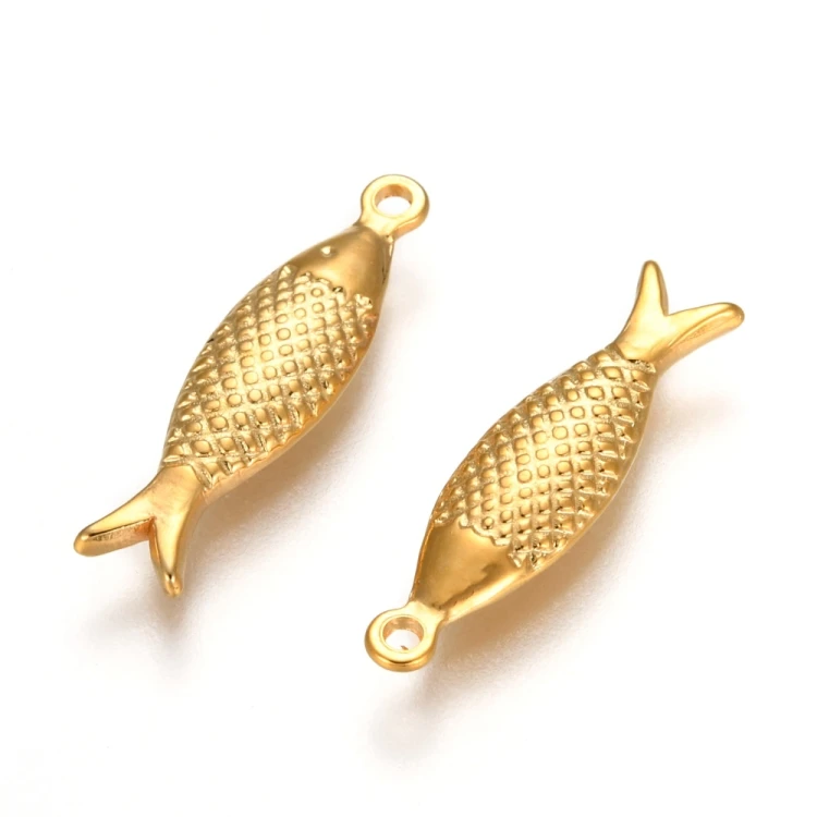 ZSS375 Zawieszka do biżuterii stal nierdzewna IP ryba 6x21mm złota 18K